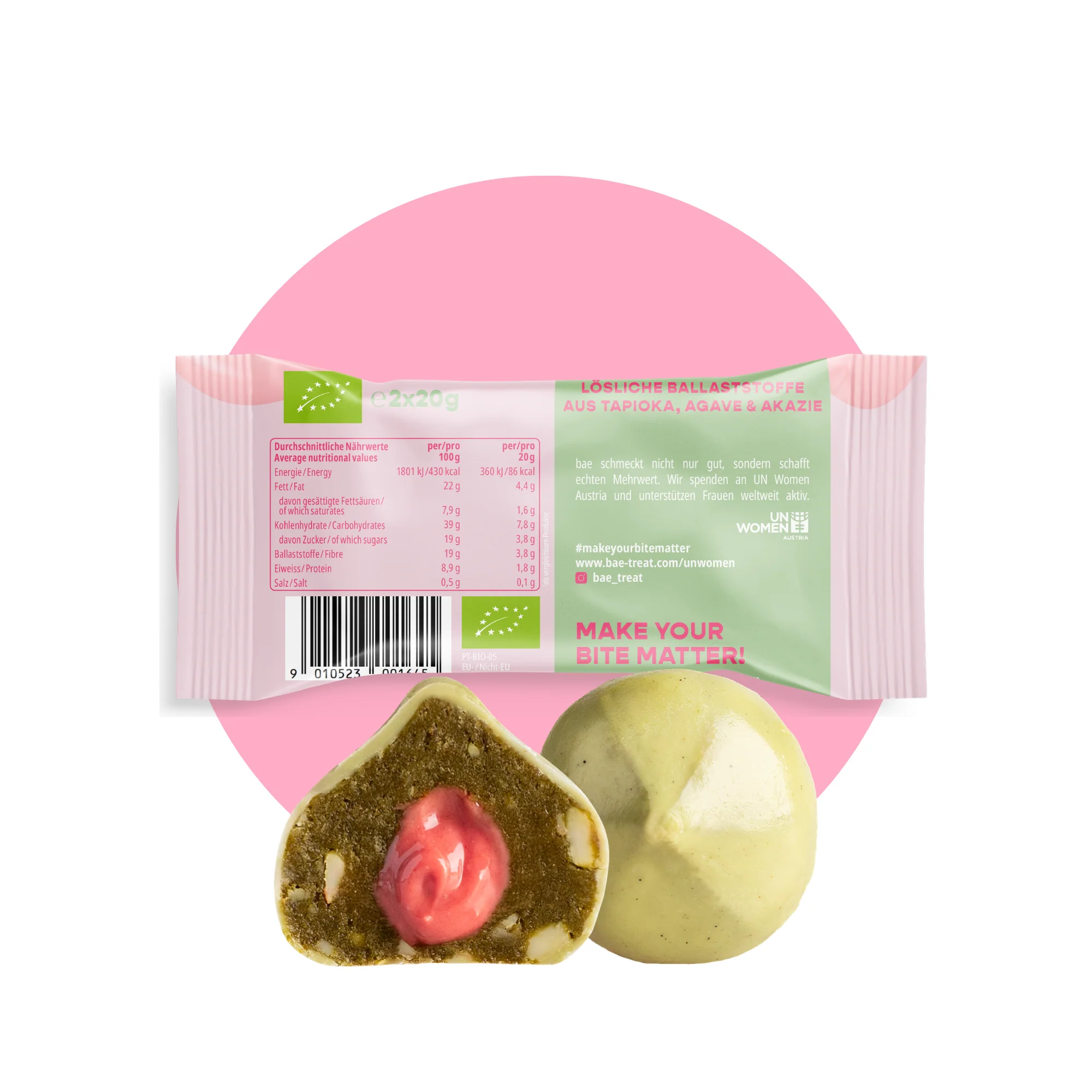 BAE Orgaanilised matcha-datliampsud maasikakreemi ja Šveitsi šokolaadiga Strawberry Matcha, 2x20g - Image 3