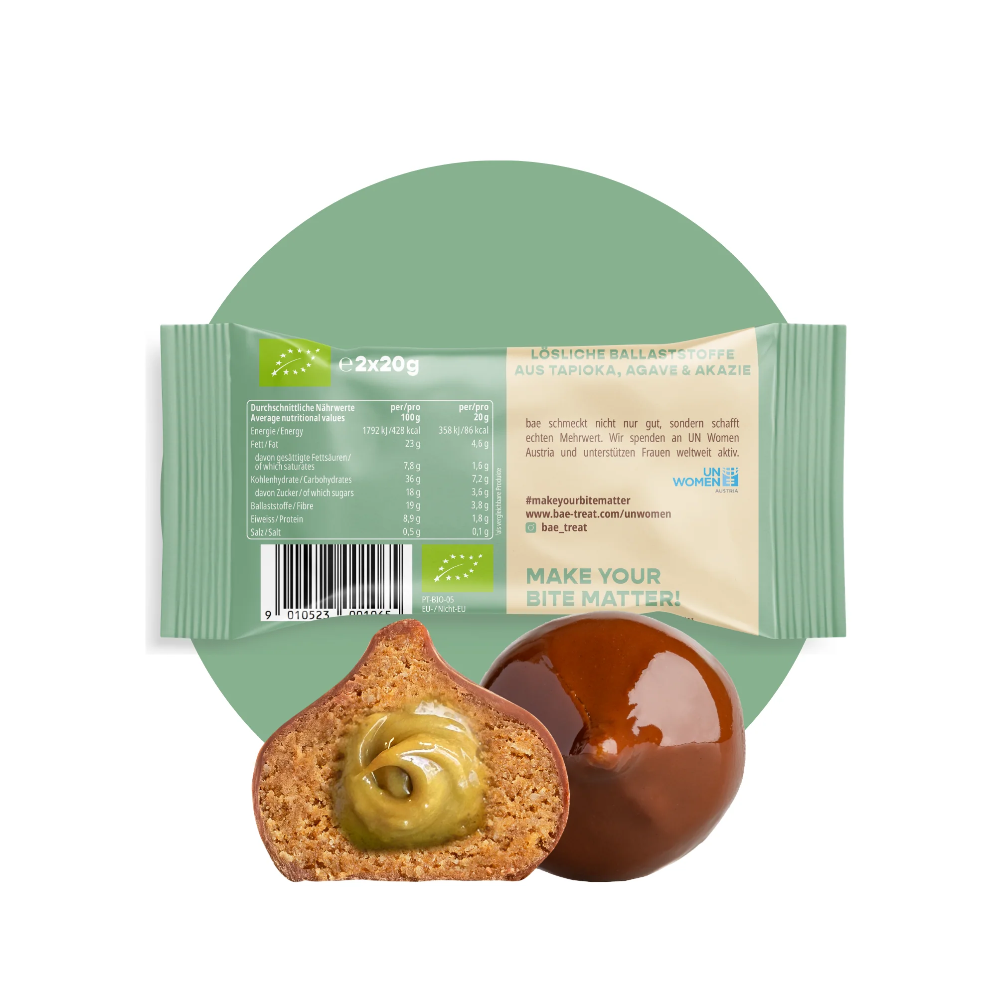 BAE Orgaanilised pistaatsiakreemiga datliampsud Šveitsi šokolaadis Creamy pistachio, 2x20g - Image 2