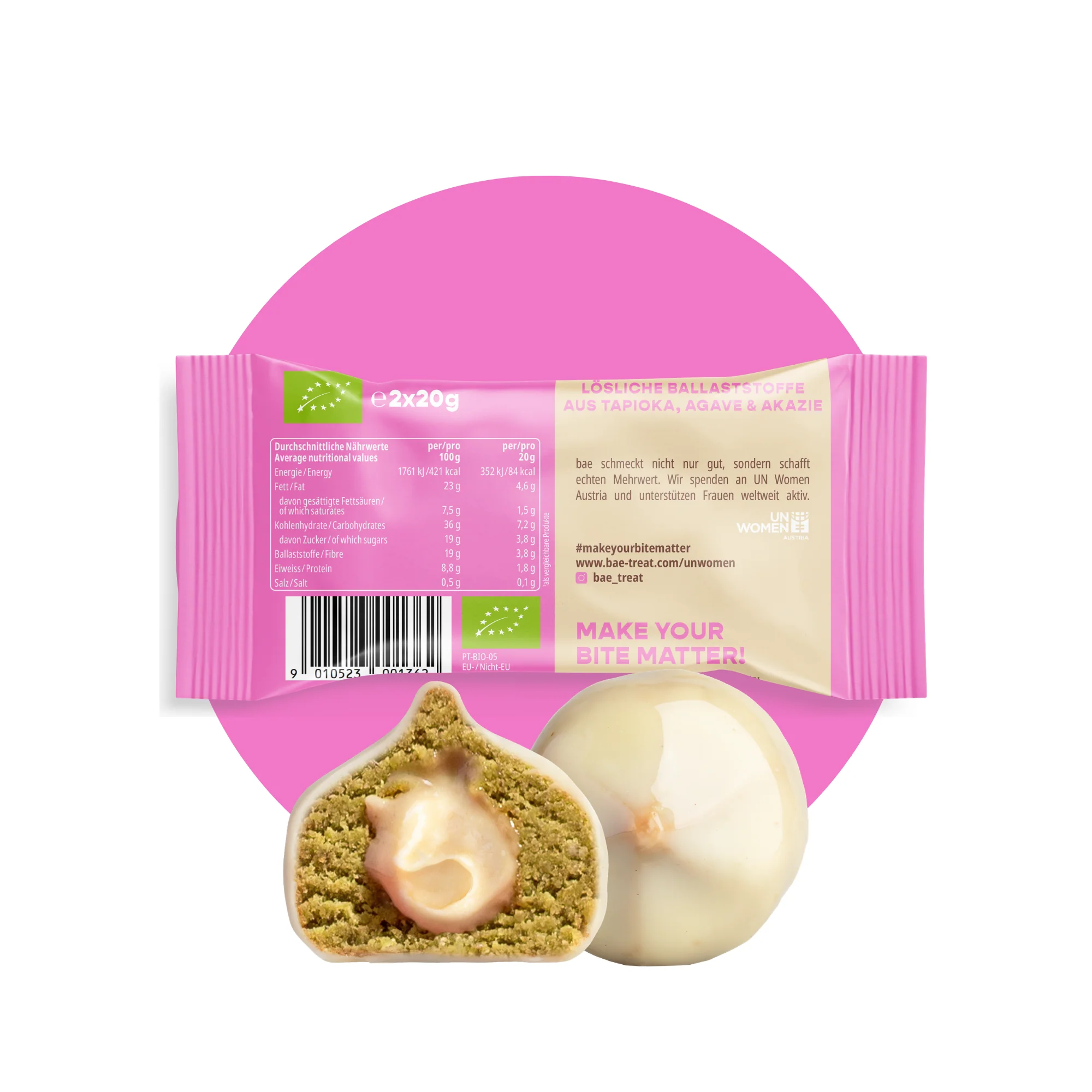 BAE Orgaanilised matcha-datliampsud vanillikreemi ja Šveitsi šokolaadiga Vanilla matcha, 2x20g - Image 2