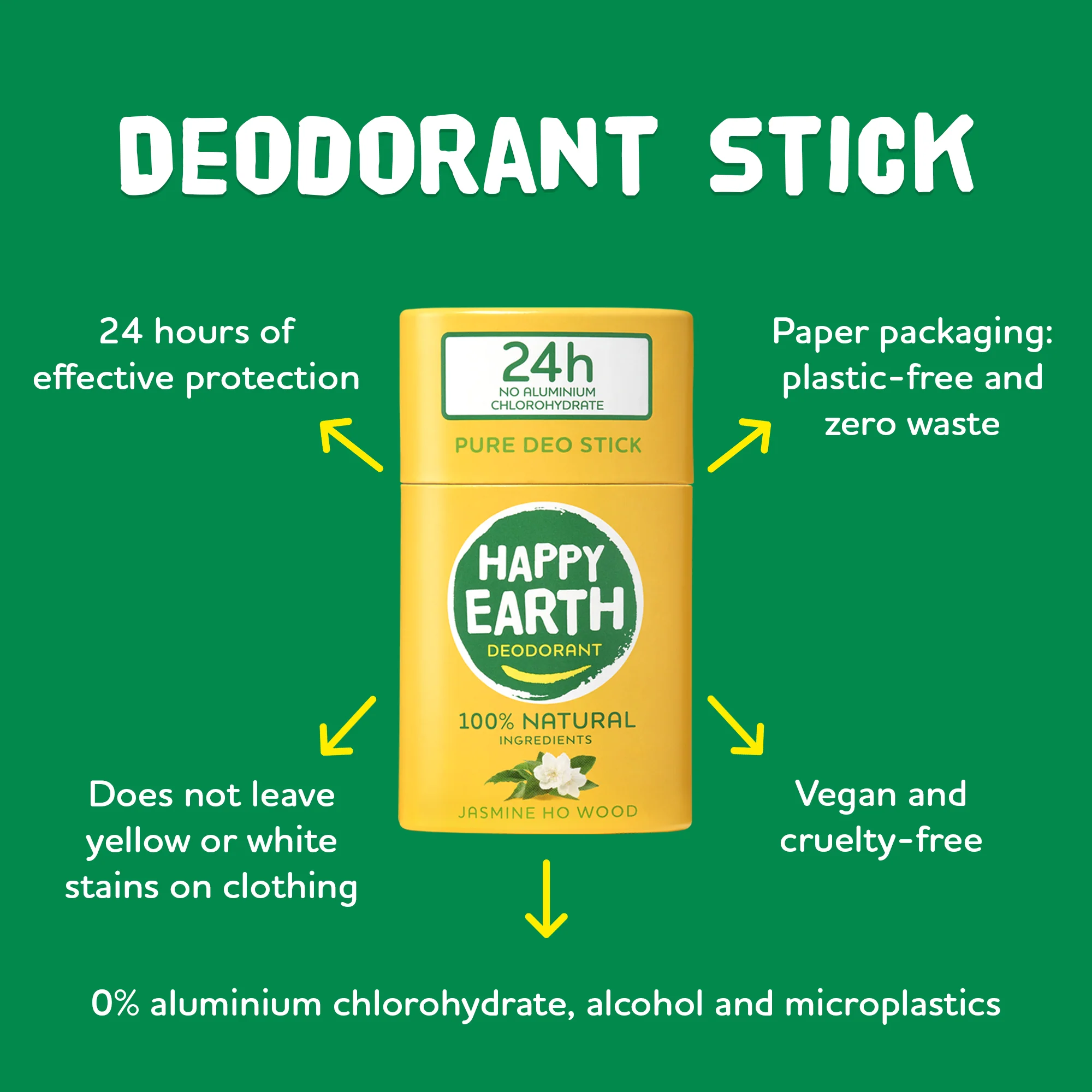 HAPPY EARTH 100% Natural tahke deodorant jasmiini ja Ho Wood lõhnaga, 40g - Pilt 3