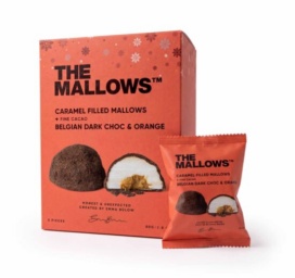 THE MALLOWS Karamellitäidisega vahukommid tumeda šokolaadi ja apelsiniga, 5 tk
