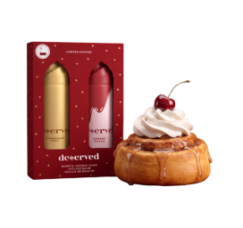 DESERVED Õhuliste dušivahtude jõulukomplekt Cherry Glaze & Cinnamon Roll, 2 × 250 ml