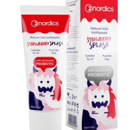 NORDICS Maasikamaitseline fluoriidivaba hambapasta lastele 3 kuud – 3 aastat, 50 ml