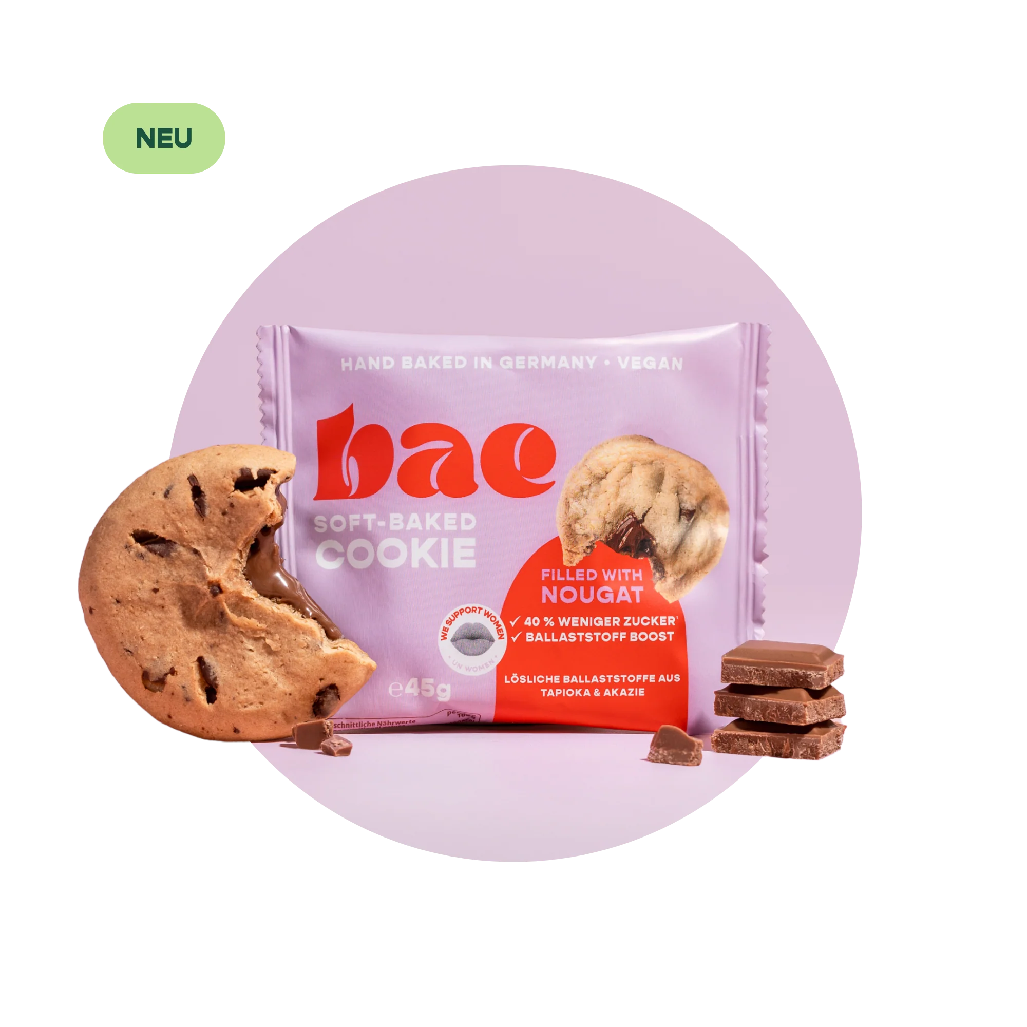 BAE Küpsetatud vegan küpsised nougetkreemi täidisega Nougat, 45g